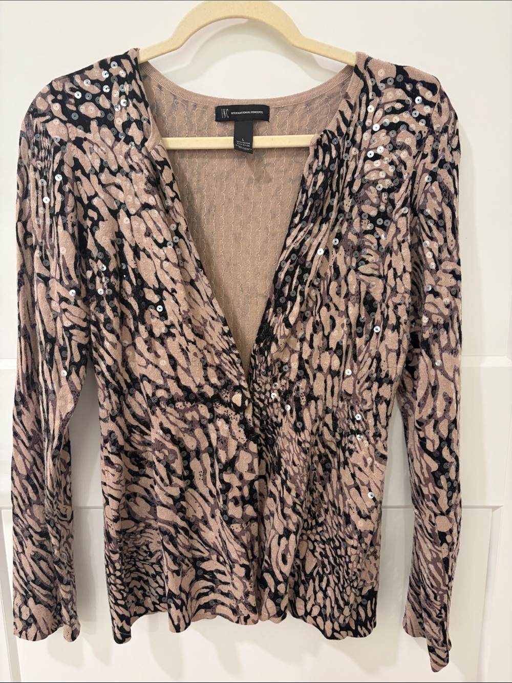 INC Sequin Animal-Print Cardigan